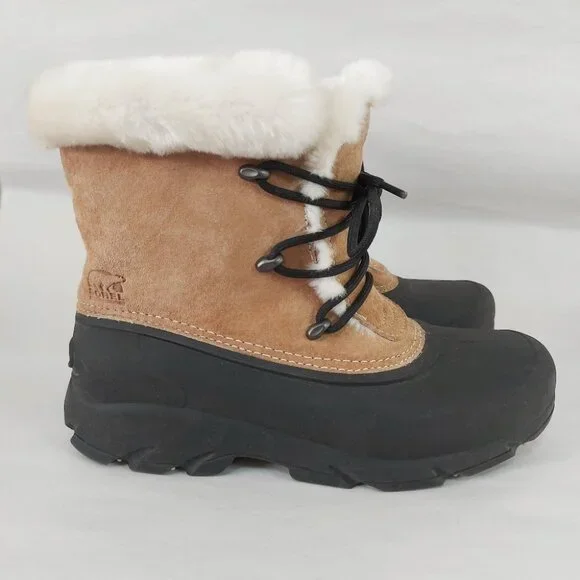 Sorel Snow Angel Lace-up Waterproof Suede Winter Boots Women Size 9 Faux Fur - Picture 3 of 12